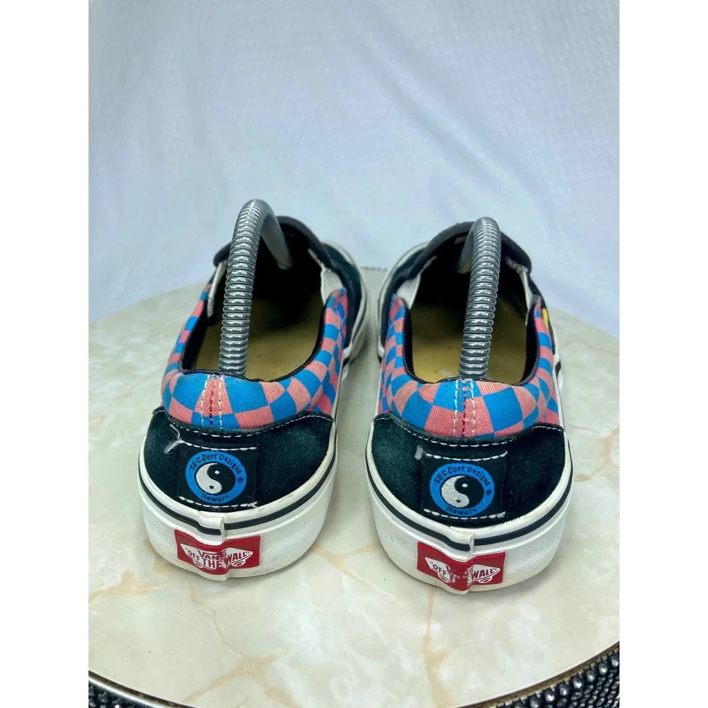 Vans Suede Platform Slip-On Shoes Womens Sz 8.5 Black Pink Checkerboard Sneakers